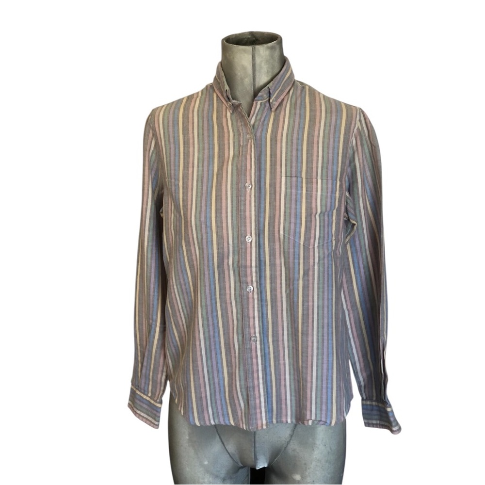 VTG Women’s Striped Button-Down Cotton Shirt in Multi-Color Pastels